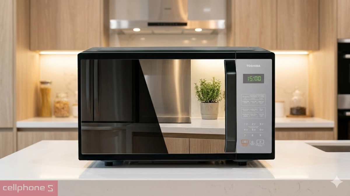 Thiết kế mặt gương đen hiện đại của Lò vi sóng Toshiba 25L MM-EM25PE(BM)