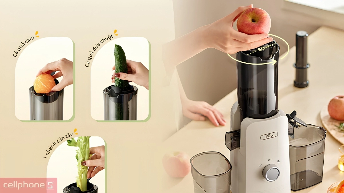 Miệng tiếp nguyên liệu rộng của máy ép chậm Bear SJ-4H01T