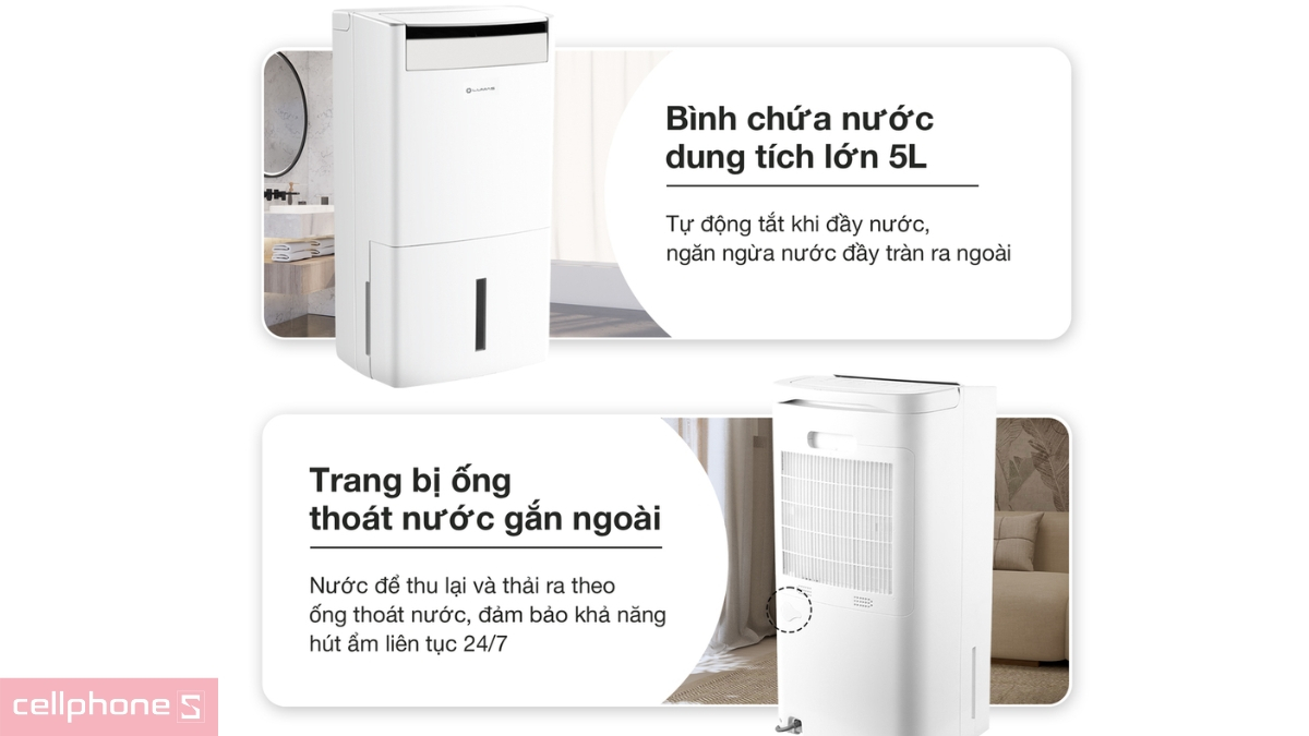 Máy hút ẩm Lumias D6S-26L vận hành với độ ồn chỉ khoảng 36dB