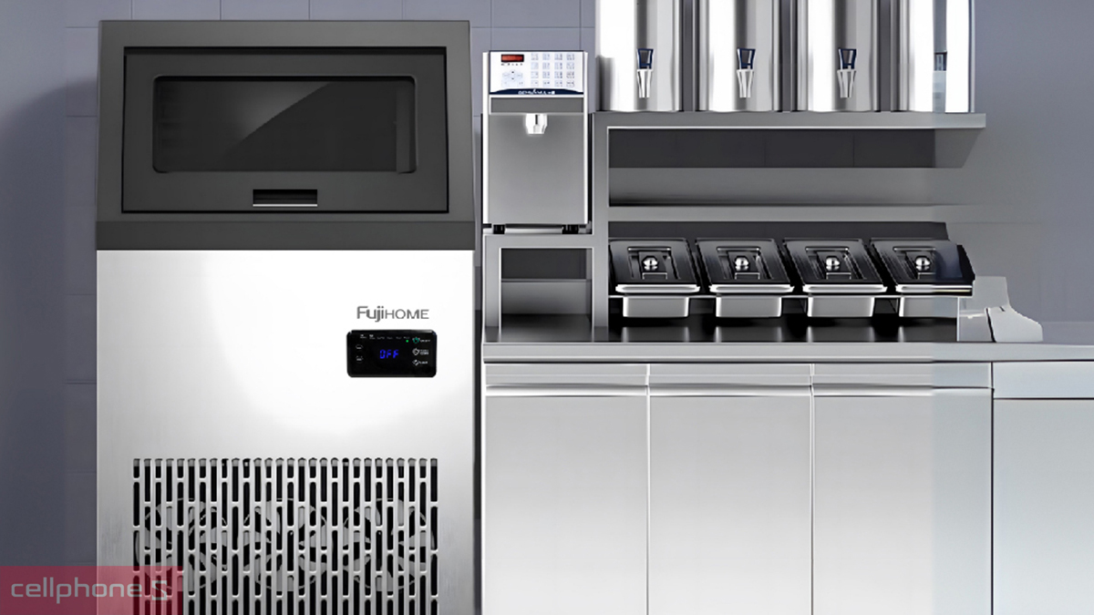 Thiết kế hiện đại, nhỏ gọn của máy làm đá kèm lọc nước UF FujiHome IM70C