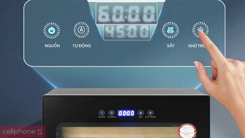 Màn hình điều khiển và các chức năng đi kèm của tủ sấy khử trùng đa năng Fujihome DD128