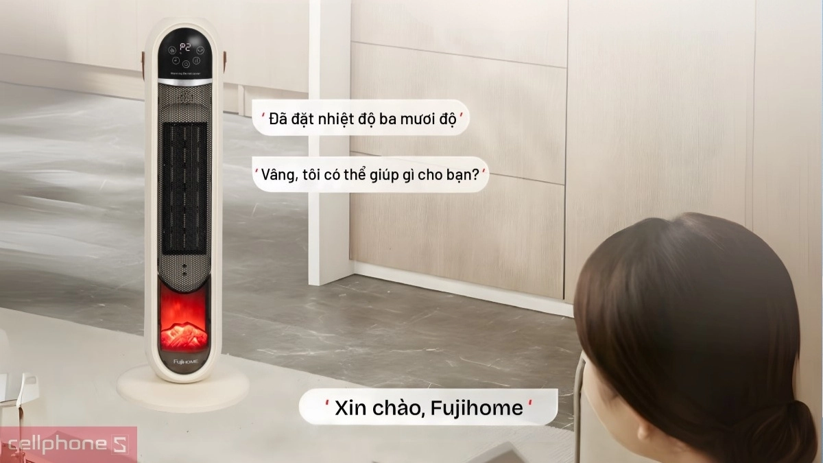 Điều khiển trên máy sưởi gốm Fujihome FH202 điều khiển giọng nói
