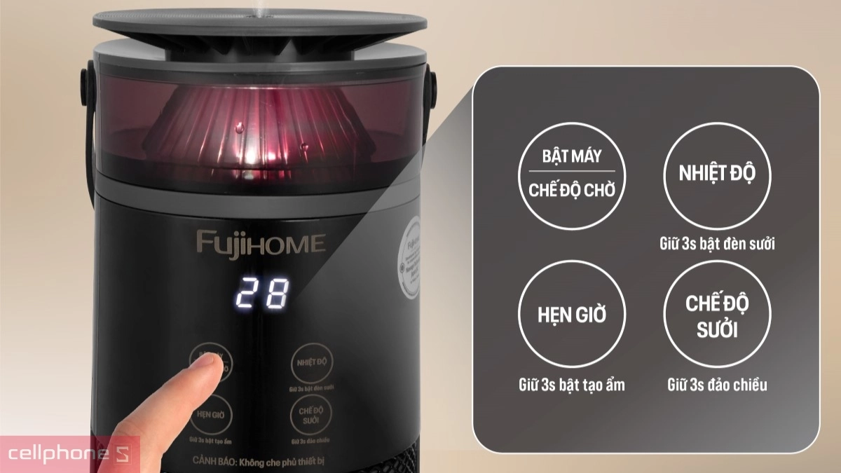 Khả năng điều khiển, tự ngắt khi quá nhiệt của muạt sưởi gốm Fujihome FH3303B điều khiển bằng giọng nói