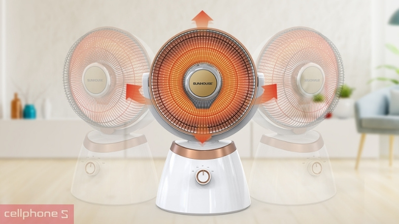 Khả năng quay và phân bổ nhiệt đều của quạt sưởi đèn carbon Sunhouse SHD7008