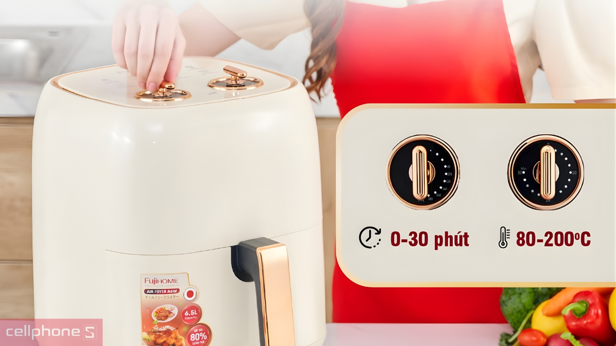 Núm xoay cơ học của Nồi chiên không dầu Fujihome A6W 6,5 Lít
