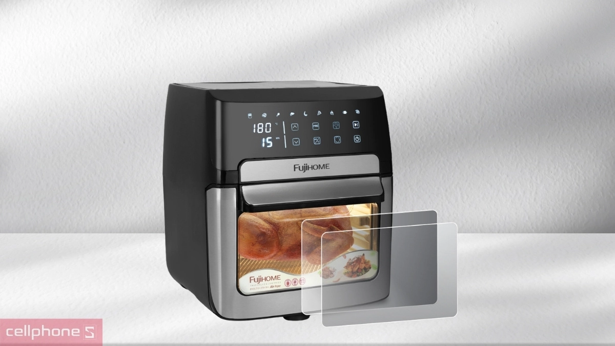 Mặt kính trong suốt của Nồi chiên không dầu Fujihome AA12DB 12 Lít