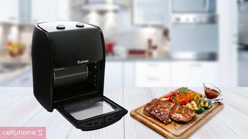 Các chế độ nấu và hệ thống điều khiển của lò chiên không dầu Rapido RAF-12M1 12 lít