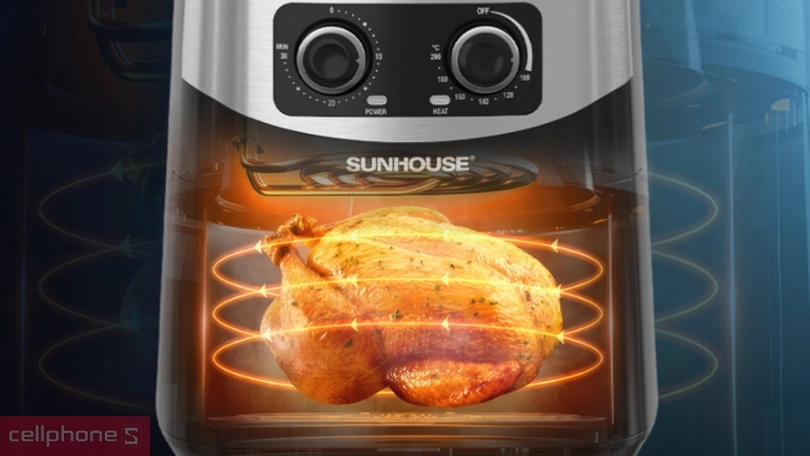 Chế độ nấu, hẹn giờ nấu trên nồi chiên không dầu Sunhouse 10.5L SHD4038
