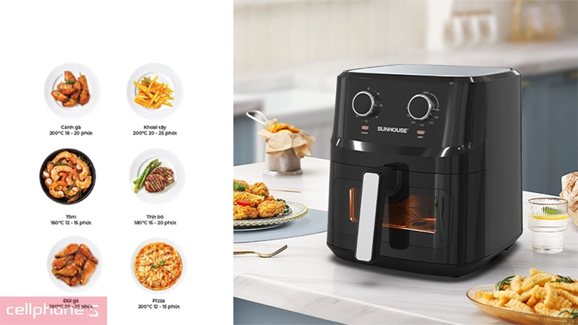 Chế độ nấu nồi chiên không dầu 6.5L Sunhouse SHD4030
