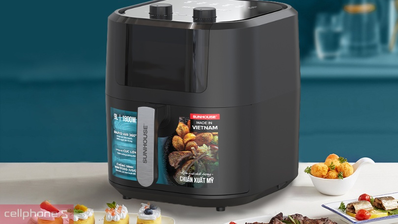 Nồi chiên không dầu Sunhouse SHD4037 lòng nồi thoáng, to với dung tích 9L