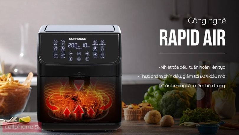 công nghệ Rapid air nồi chiên không dầu giảm 80% dầu mỡ tốt