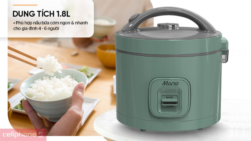 Nồi cơm điện Sunhouse Mama SHD866G 1.8L - Lòng nồi 5 lớp, lớp chống dính Ceramic cao cấp