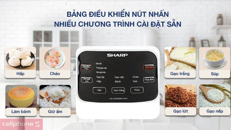 Nồi cơm điện tử Sharp 1.8 lít KS-COM183MV-WH – Công nghệ 3D tiên tiến