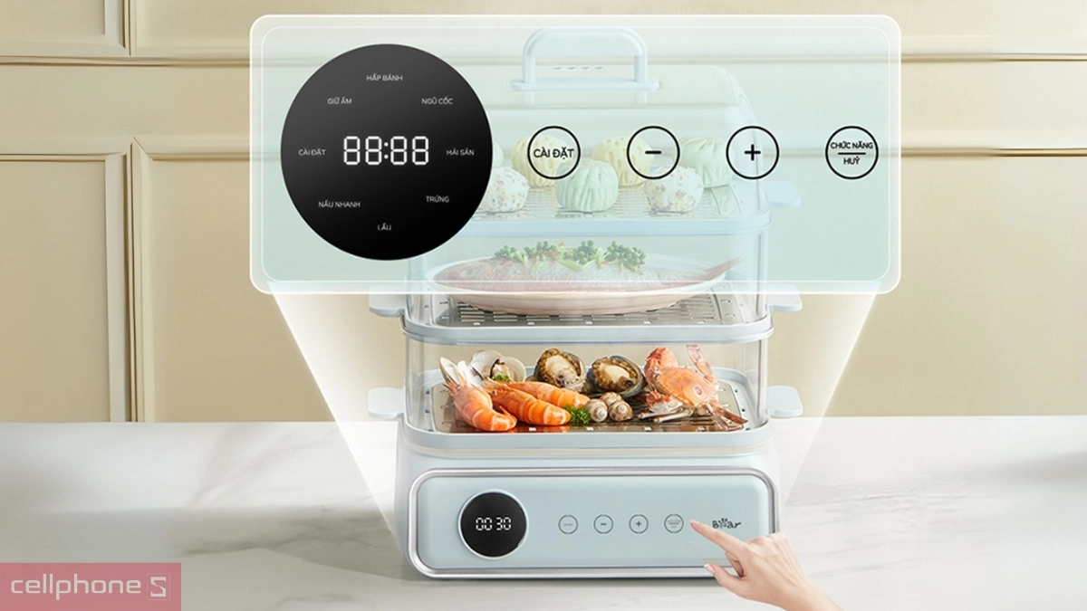 Chế độ nấu, hẹn giờ trên nồi hấp Bear DZG-P20W7