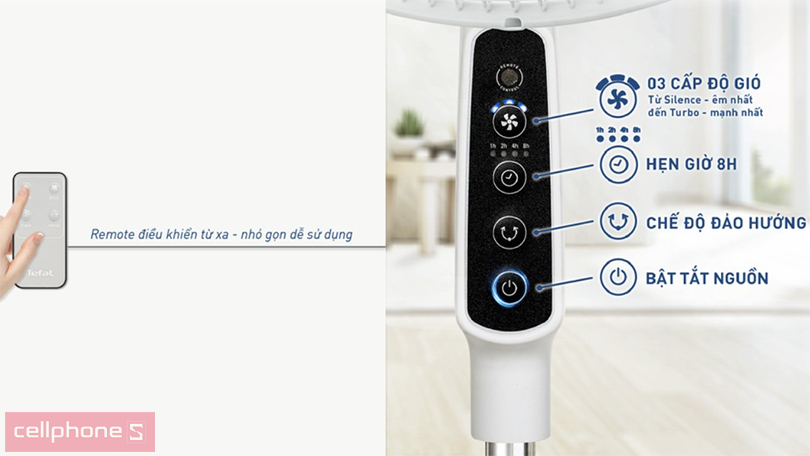 Quạt đứng Tefal Turbo VH679990 kèm remote tiện lợi, làm mát tốt, không gây tiếng ồn