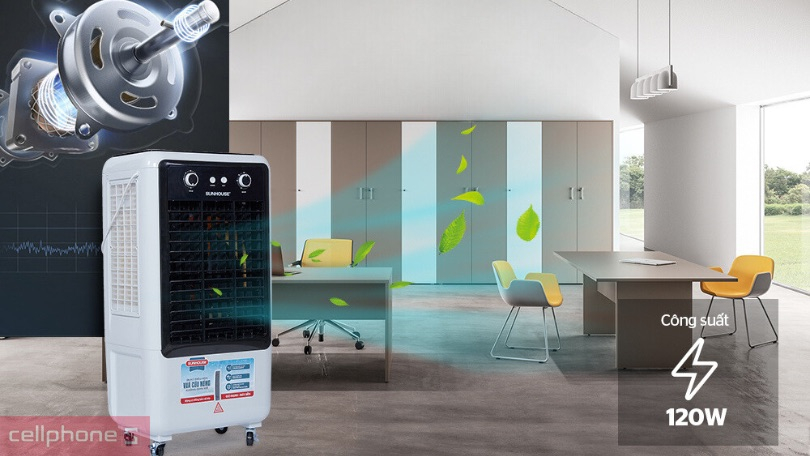 Công suất, chế độ gió của quạt hơi nước Sunhouse SHD7750