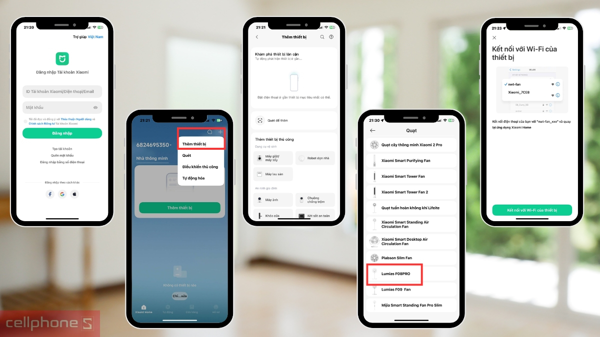 dẫn kết nối app với quạt điện biến tần Lumias F08 Pro