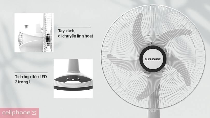 Quạt tích điện Sunhouse SHD7223 - Nhỏ gọn, dung lượng pin lớn