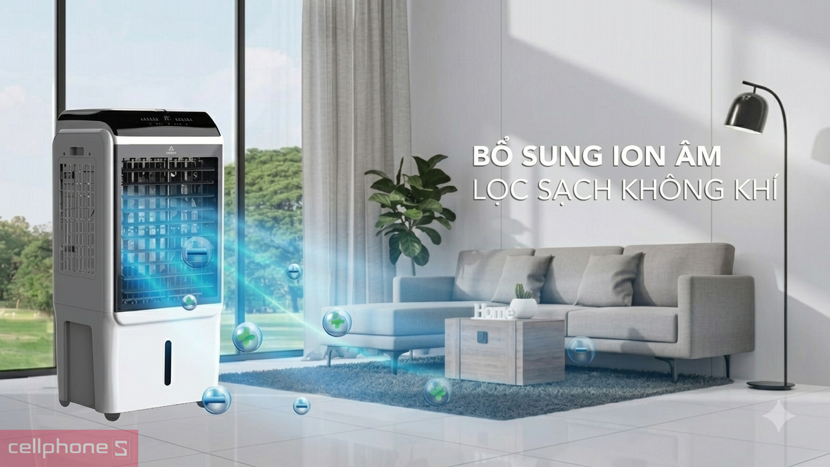 Quạt điều hòa Hòa Phát tích hợp công nghệ ion âm hỗ trợ lọc không khí 