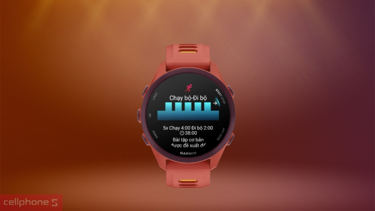 Màn hình AMOLED hiển thị giao diện mặt số chi tiết và sắc nét trên Garmin Forerunner 170 Music
