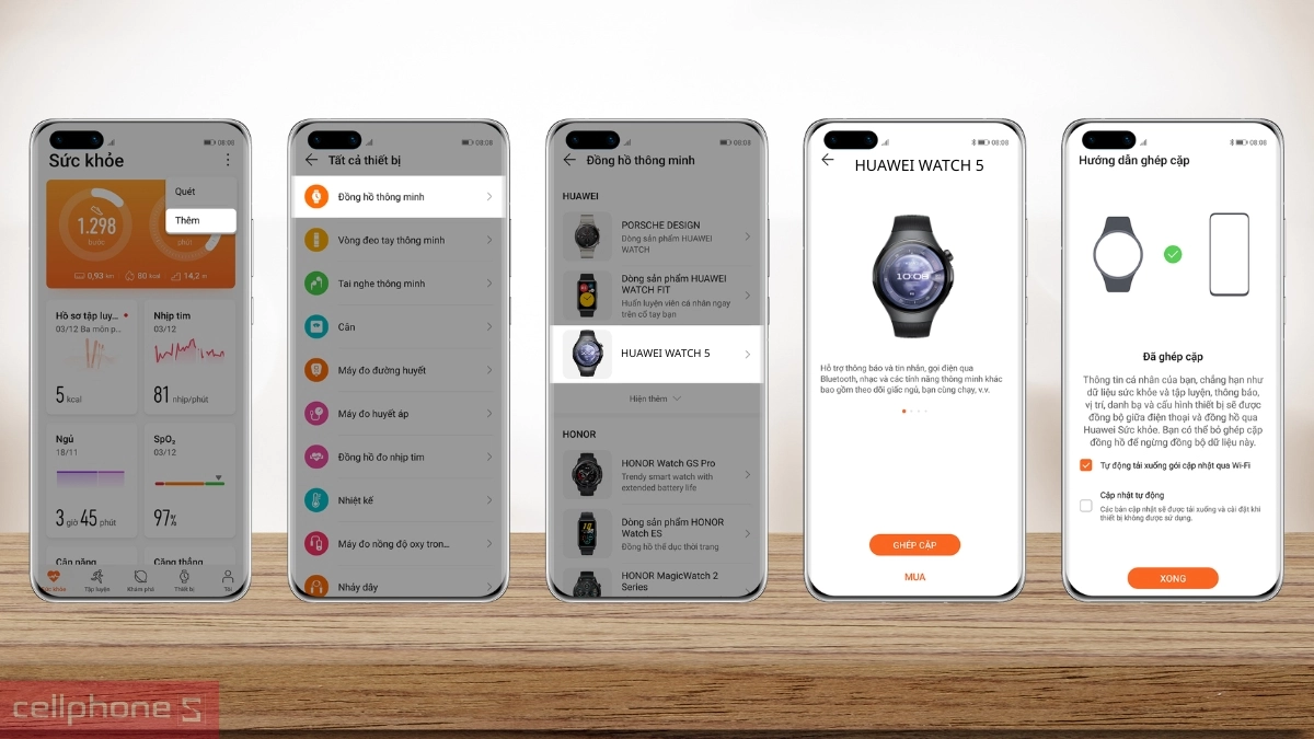 Hướng dẫn kết nối, theo dõi trên đồng hồ Huawei Watch 5 bằng Huawei Health