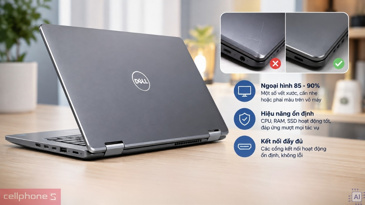 Dell Latitude cũ có vết xước nhưng vẫn đáp ứng tốt nhu cầu sử dụng