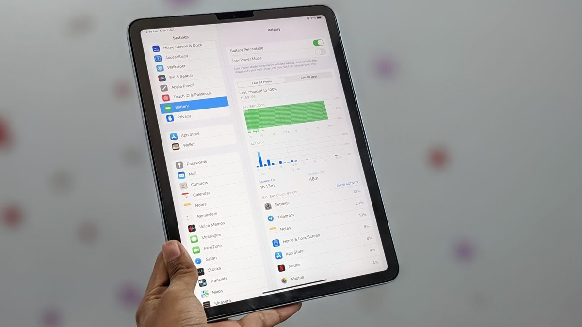 Kiểm tra dung lượng pin và số lần sạc của iPad Air M3 cũ