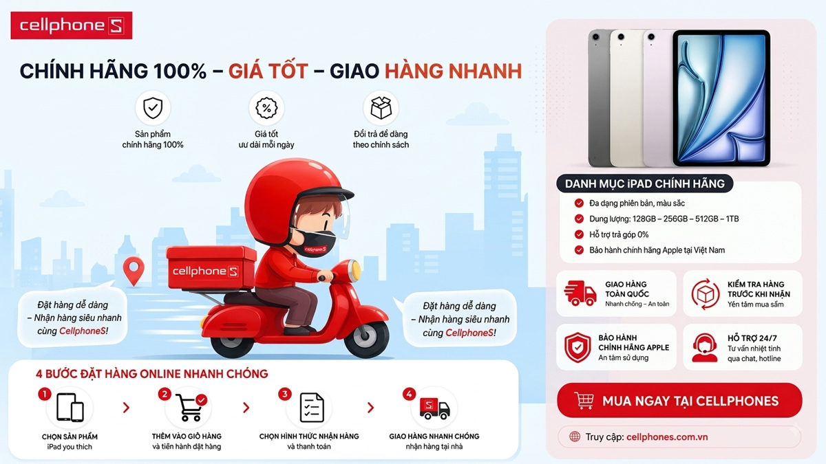 Quy trình mua iPad Air M3 cũ online tại CellphoneS