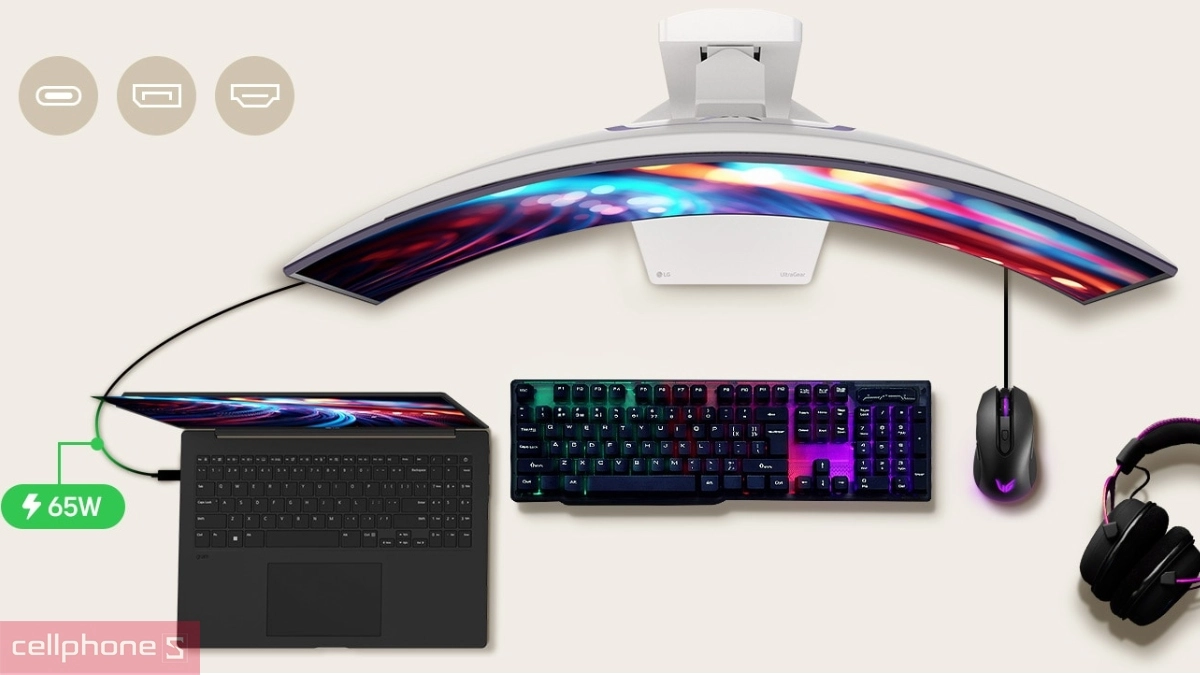 Màn hình gaming LG Ultragear OLED 34GX90SA-W 34 inch được trang bị cổng kết nối đa dạng