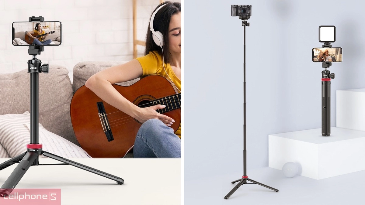 Chân đế mở rộng vững chắc của Tripod kiêm gậy selfie Ulanzi MT-44 B