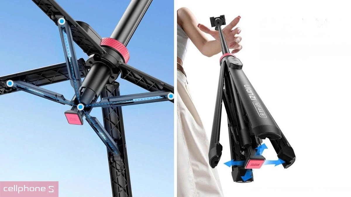 Thân tripod kéo dài 6 mức của Tripod kiêm gậy selfie Ulanzi MT-44 B