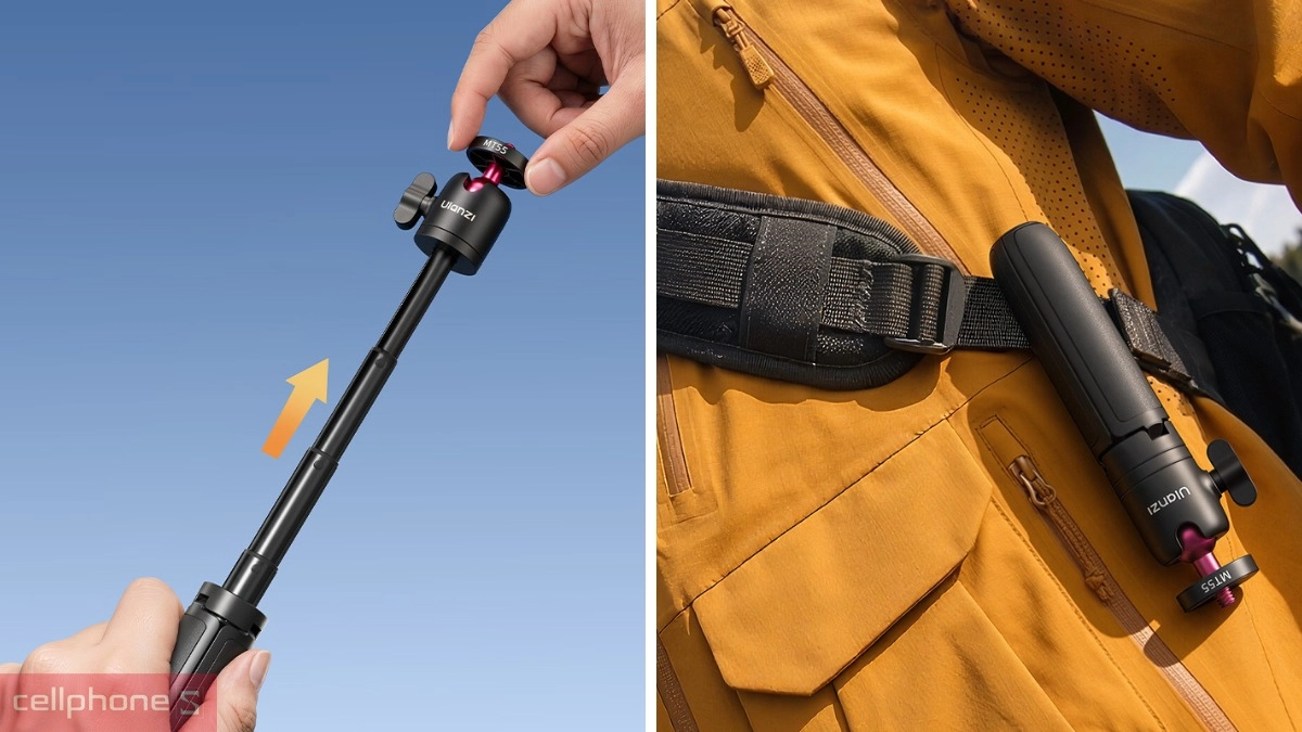 Thiết kế kéo dài của Tripod kiêm gậy selfie Ulanzi MT55 SnapGo mini