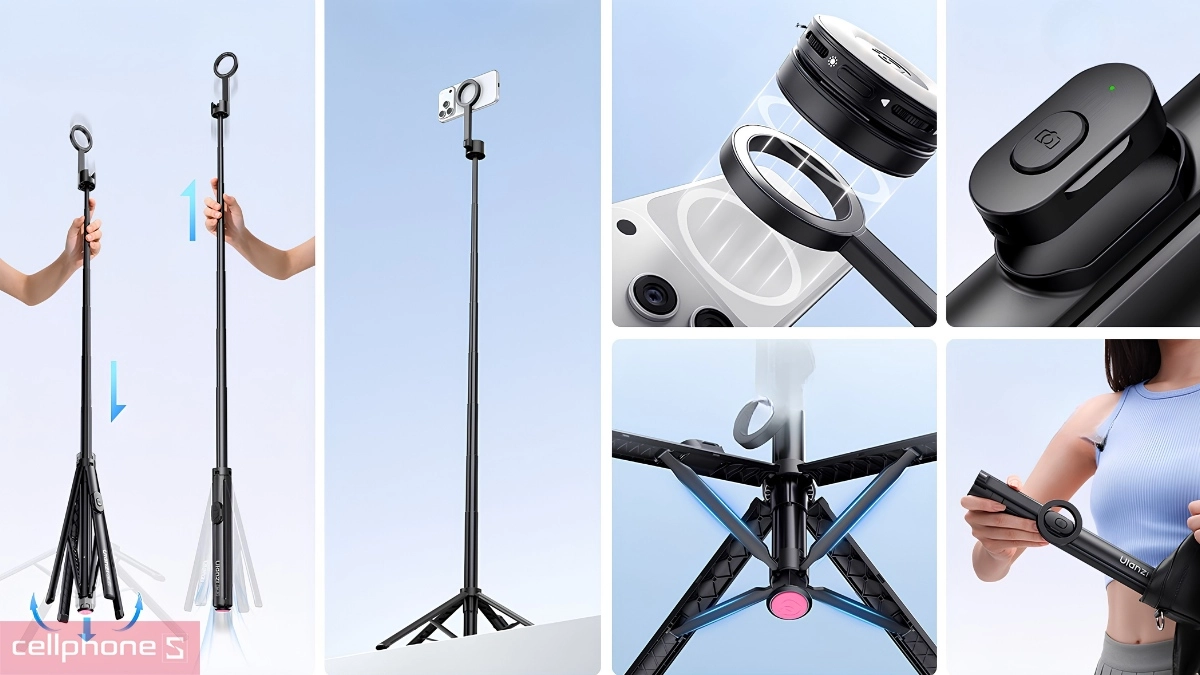 Thiết kế hỗ trợ ghi hình ổn định của Tripod từ tính kiêm gậy Selfie Ulanzi SK-21