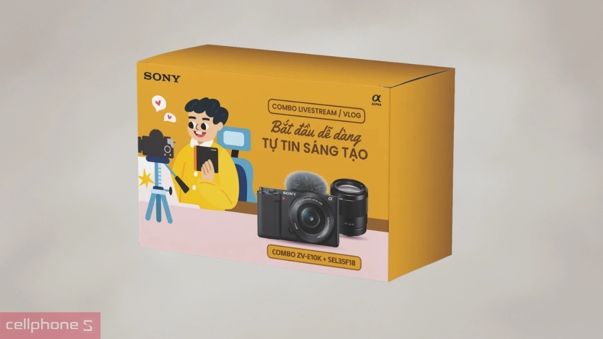 Bộ Kit LiveStream/Vlog Sony ZV-E10K + Lens 35mm F1.8 gồm máy ảnh Sony ZV-E10K và ống kính E 35mm F1.8