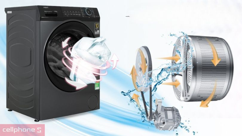 Động cơ vận hành êm ái, chương trình giặt của máy giặt Aqua Inverter 9.5kg AQD-A952J.BK
