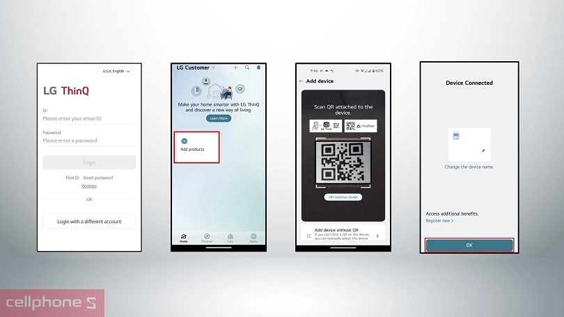 Hướng dẫn kết nối máy giặt LG AI Inverter cửa ngang 11kg FV1411S4WA với điện thoại