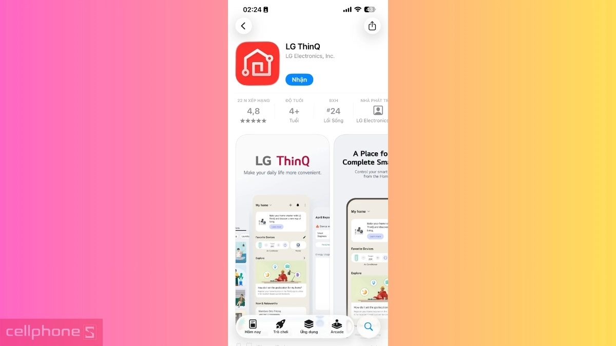 Tải app ThinQ kết nối máy giặt LG Inverter 20kg F2520SNTKA