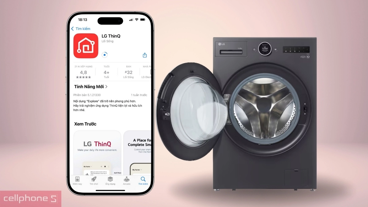 Tải ứng dụng LG ThinQ điều khiển máy giặt sấy LG Inverter giặt 15kg sấy 8kg F2515RNTG