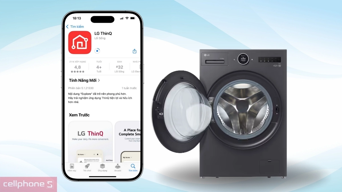 Cài đặt app máy giặt sấy LG Inverter giặt 17kg - sấy 10kg F2517RNTG