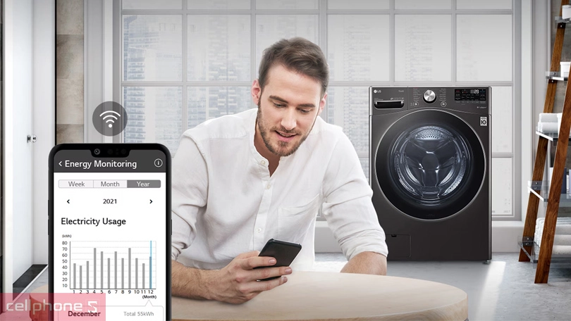 Khả năng kết nối, điều khiển của máy giặt sấy LG Inverter giặt 21kg sấy 12kg F2721HVRB