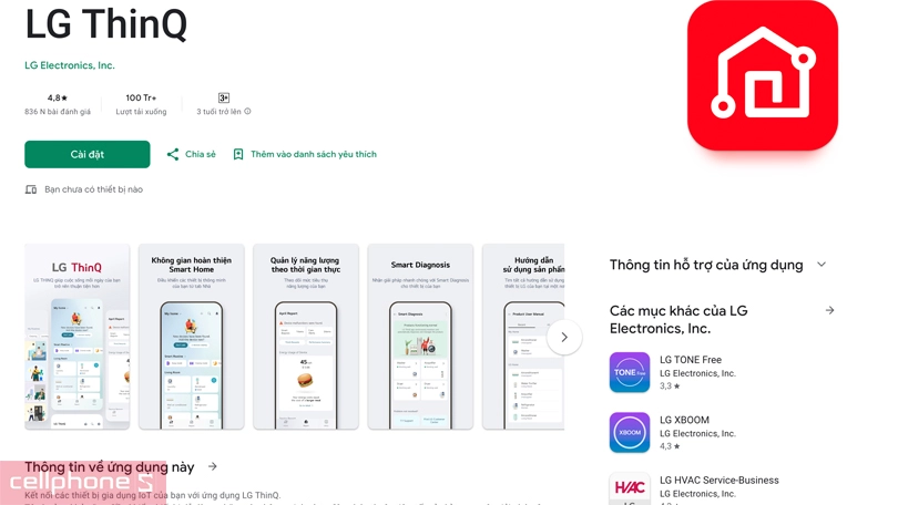 Hướng dẫn kết nối máy giặt sấy LG Inverter giặt 21kg sấy 12kg F2721HVRB với điện thoại