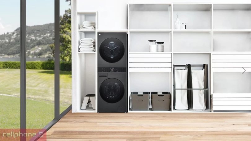 Khối lượng, thiết kế tháp giặt sấy LG bơm nhiệt giặt 14kg - sấy 10kg WT1410NHE