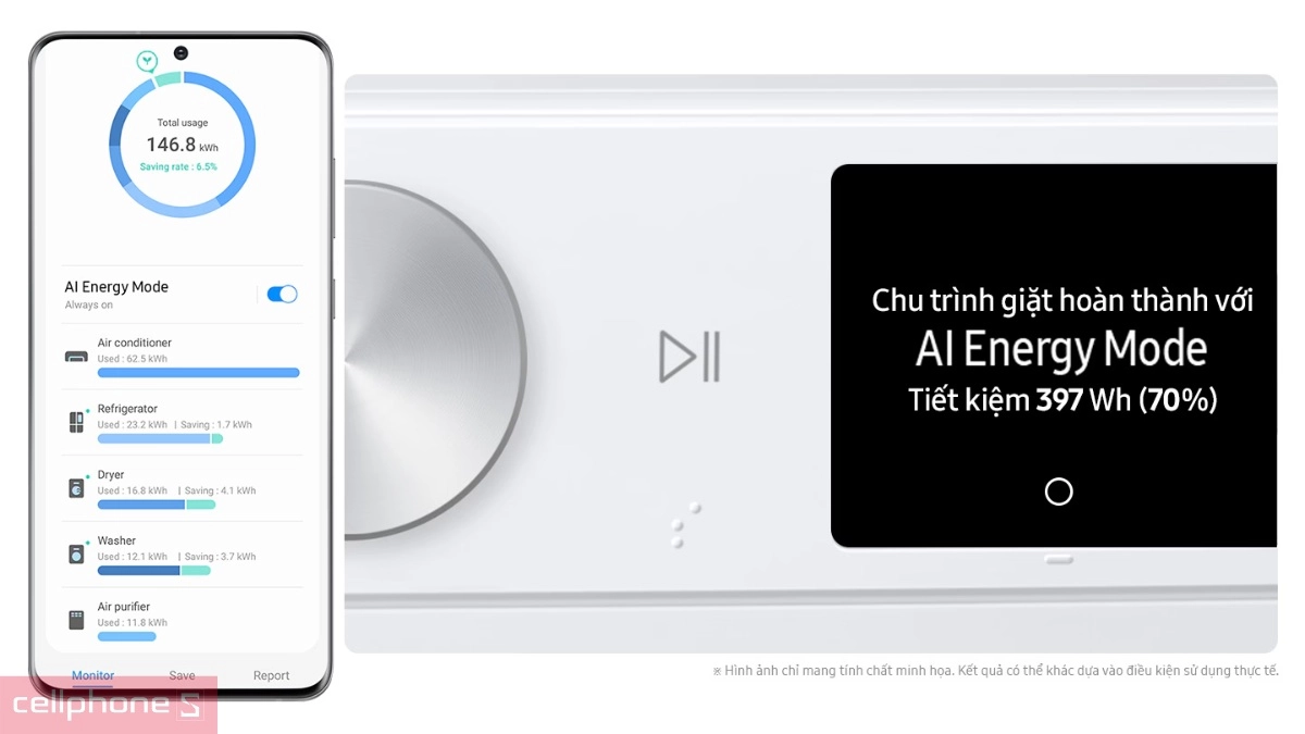 Tiết kiệm điện máy giặt Samsung AI Ecobubble Inverter 10kg WW10DG6U34LBSV