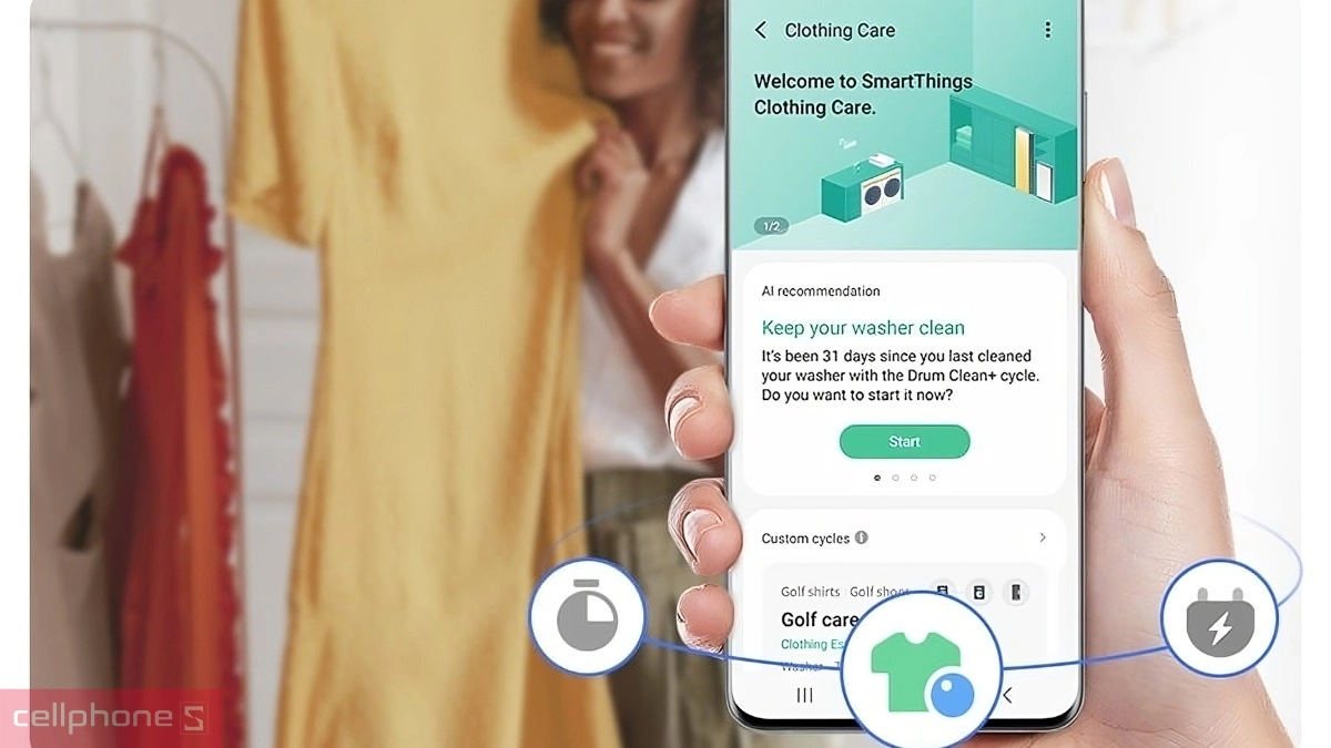 Điều khiển thông minh máy giặt Samsung AI Ecobubble Inverter 10kg WW10DG6U34LBSV