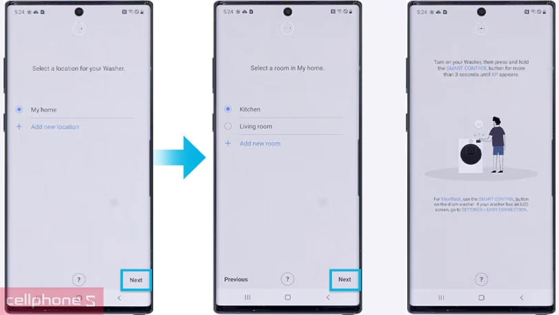 Hướng dẫn kết nối máy giặt Samsung Ecobubble Inverter 17kg WA17CG6442BDSV với điện thoại