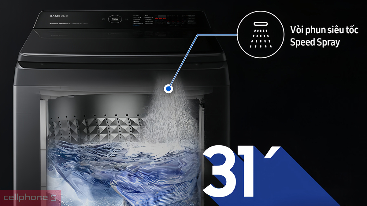 Khả năng vận hành thông minh, tiết kiệm điện của máy giặt Samsung Inverter 15KG (WA80F15S5CSV)