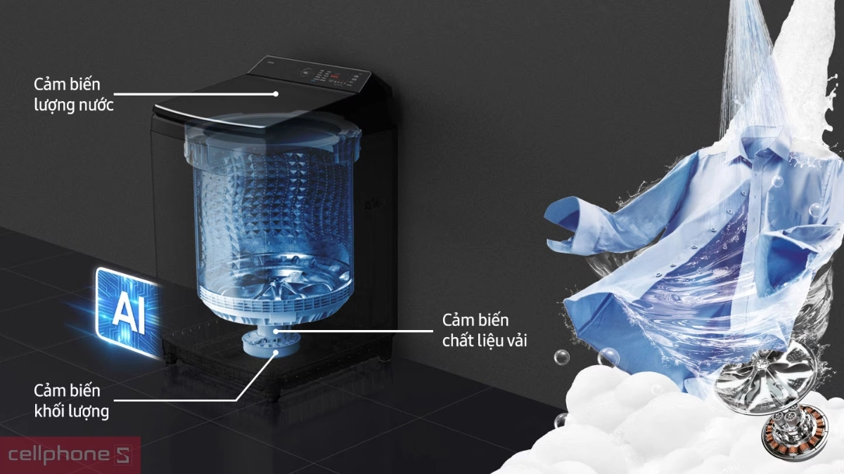 Công nghệ giặt AI Wash hiện đại của máy giặt Samsung Inverter 19kg WA80F19B9BSV