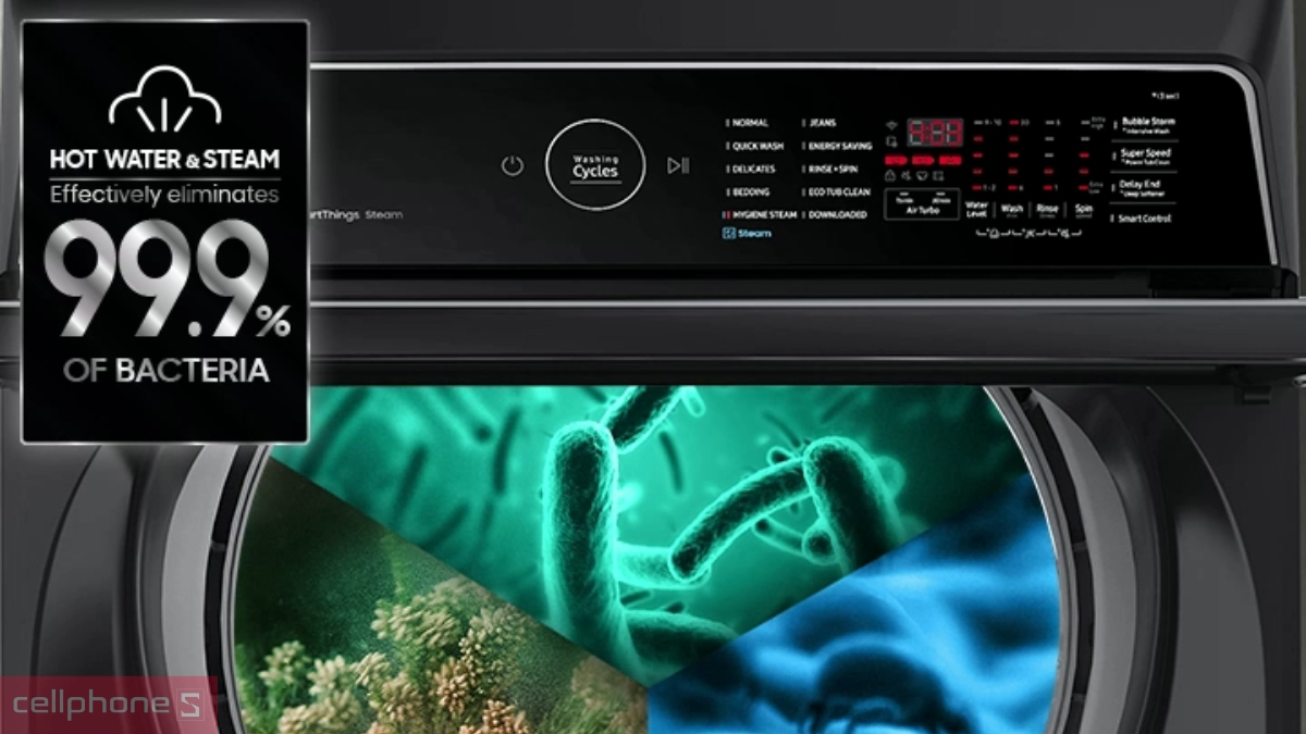 Công nghệ giặt hơi nước nóng hiện đại của máy giặt Samsung Inverter 19kg WA80F19B9BSV