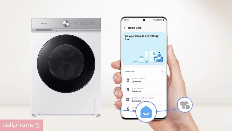 Hướng dẫn kết nối máy giặt sấy Samsung Inverter 12kg WD12BB944DGHSV với điện thoại.