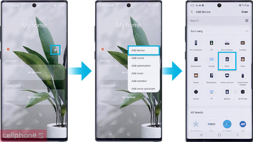 Cách kết nối máy giặt sấy Samsung Inverter 14kg WD14BB944DGMSV với điện thoại